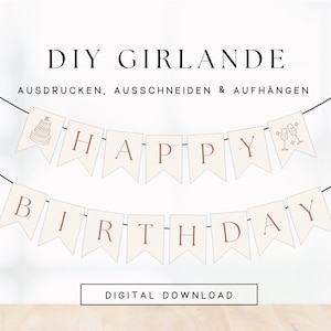 DIY Geburtstagsgirlande Happy Birthday Vorlage minimalistisch modern | Freundin Geburtstag Wimpelkette zum Ausdrucken | PDF Druckvorlage 308