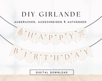 DIY Geburtstagsgirlande Happy Birthday minimalistisch modern | Freundin Geburtstag Wimpelkette zum Ausdrucken | PDF Druckvorlage 308