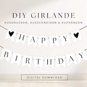DIY Geburtstagswimpel Happy Birthday Line Art Design minimalistisch | druckbare Party Girlande Deko | Vorlage Wimpelkette Geburtstag 313