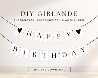 DIY Geburtstagswimpel Happy Birthday Line Art Design minimalistisch | druckbare Party Girlande Deko | Vorlage Wimpelkette Geburtstag 313