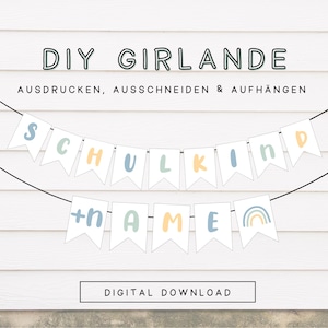 Pennant chain schoolchild boy personalized with name | Decoration schoolchild garland to print | DIY print template garland back to school 602