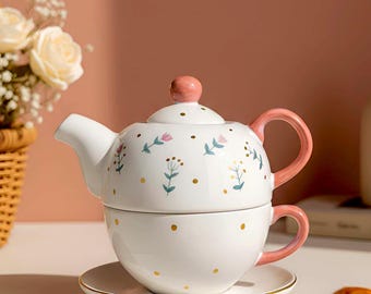 Ensemble théière et tasse 4 pièces Pink Flower Amore