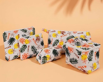 Tropikal Desenli 5Li Makyaj Aksesuar Çanta Seti