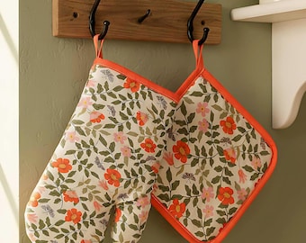 Çiçekli 2Li Fırın Eldiveni Tutacak Seti