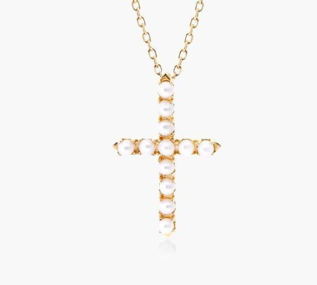 Barcelona Gold Cross on Genuine Freshwater Pearl Necklace main image 0