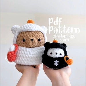 CROCHET PATTERN | Spooky Ghost Bear, Ghost Costume, Halloween Plushie, Trick Or Treat, Candy Bag, Crochet Pumpkin, Crochet Ghost