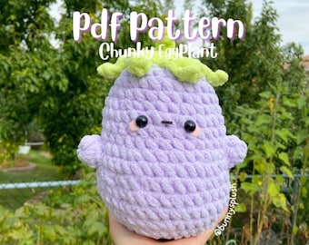 Patrón de berenjena a crochet: Peluche vegetal Amigurumi para principiantes (Patrón PDF)