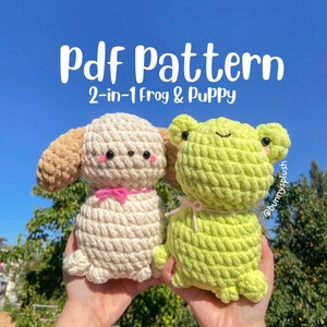 PDF PATTERN | 2-in1 crochet pattern, easy crochet frog pattern, beginner crochet dog plush, cute froggie plushie, cottagecore gifts