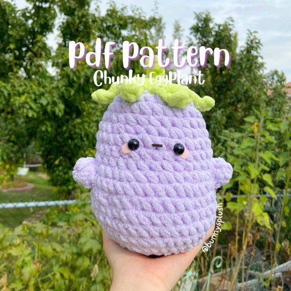 PDF PATTERN | Crochet Eggplant Pattern, Aubergine Plushie, Easy Beginner Pattern, Cute Amigurumi Vegetables, Veggies