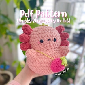 PDF PATTERN | Crochet Axolotl Pattern, Crochet Tutorial, Strawberry Bag, Easy Crochet Plushie for Beginners, DIY Amigurumi Plushie