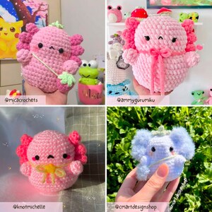 Puede incluir: Cuatro peluches amigurumi de crochet en varios colores y estilos. Los peluches son todos peque&ntilde;os y tienen caras lindas. Los peluches est&aacute;n en manos de diferentes personas. Los peluches son todos hechos a mano y &uacute;nicos.