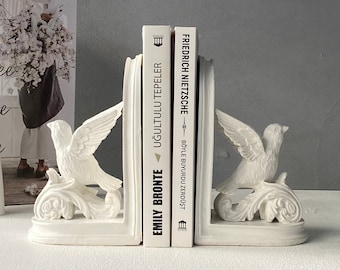 White Bird Bookends , Bookshelf Decor , Book Holder , Handmade Gift for Her