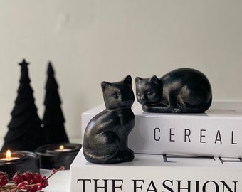 Black Cute Sleeping and Sitting Cats Decor , Cat Lover Gift , Animal Figurines