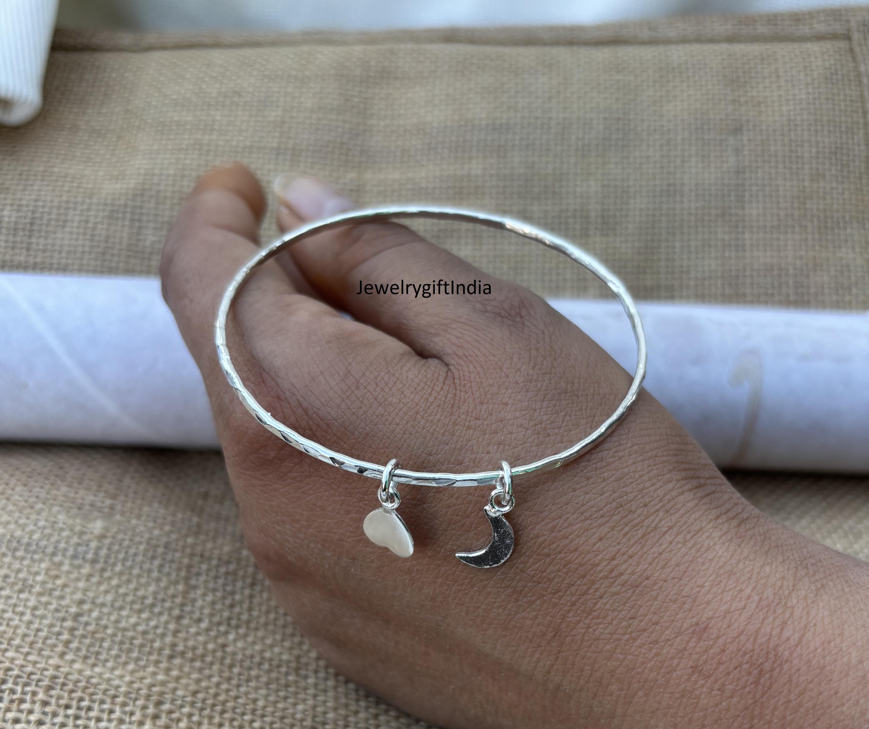 Ｈi-CORAZON FULL Moon Bangle Sterling Silver Heart & Moon Bangle: Handmade Charm Bracelet - Etsy