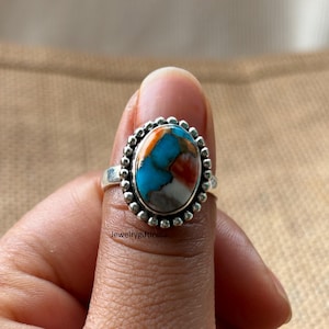 Austern Kupfer Türkis Ring, 925 Sterling Silber Ring, Ehering, Geschenk für Frauen, handgemachter Schmuck, Geschenk für sie, schöner Ring,