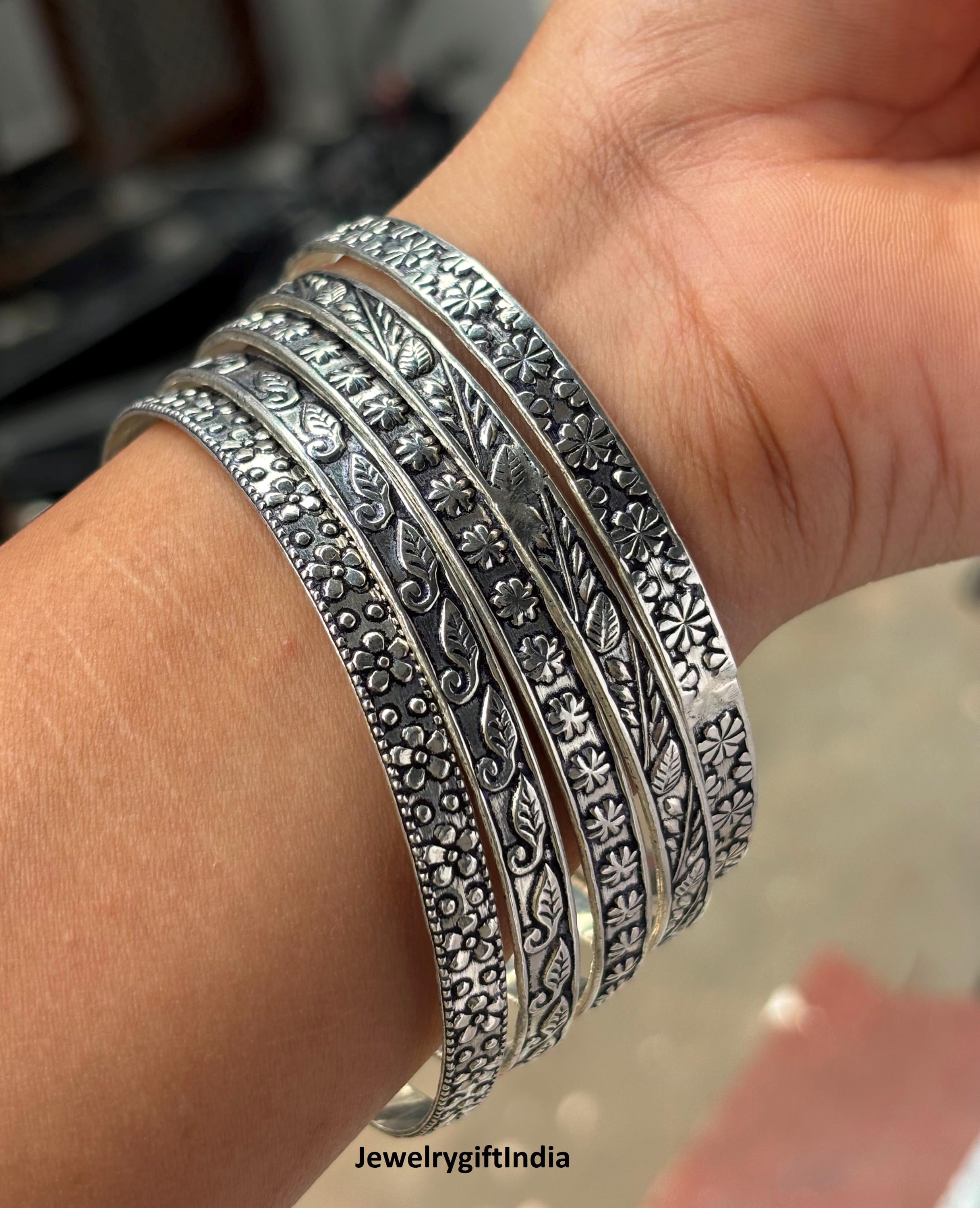 Sterling Silver Bangle Set: Thick Stacking Boho Bangles - Etsy