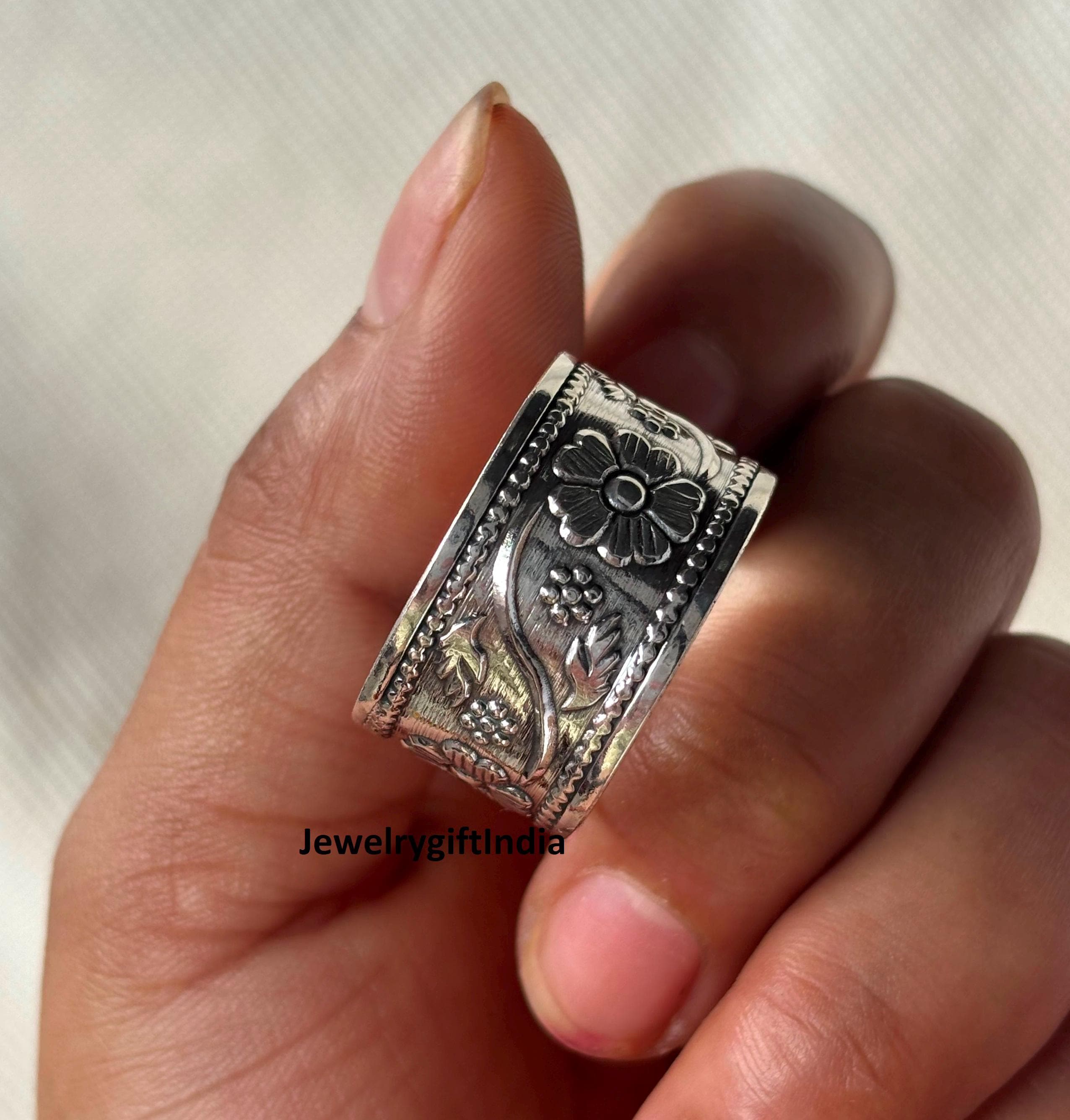 Unique Filigree Wirework Wide Band Sterling Silver Ring - Handcrafted, Sizes 5-13, Approx. 16mm Width - View #14