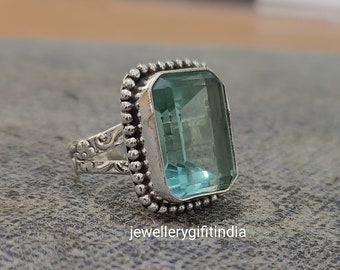 Handmade Aquamarine Ring: 925 Sterling Silver Band, Gemstone Promise Ring
