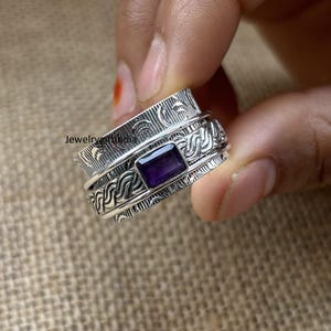 Handmade Amethyst Sterling Silver Spinner Ring: Meditation Jewelry