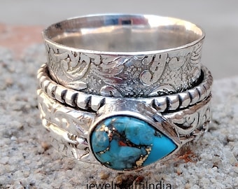 Handmade Oyster Copper Turquoise 925 Sterling Silver Ring