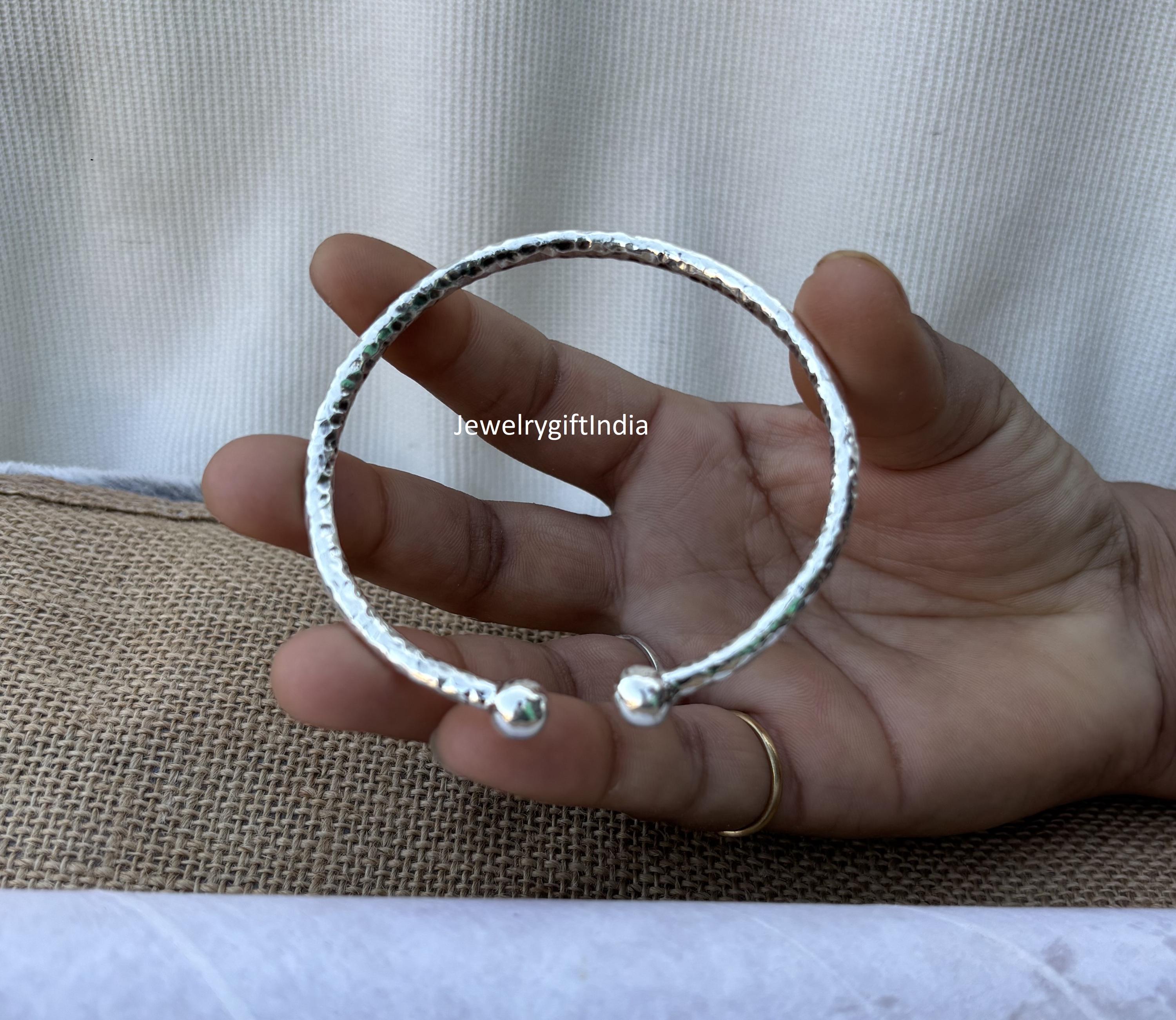 ブレスレット Bubble Arm Bangle (Silver) Double Ball Bangle, Sterling Silver Cuff Bangle, Adjustable