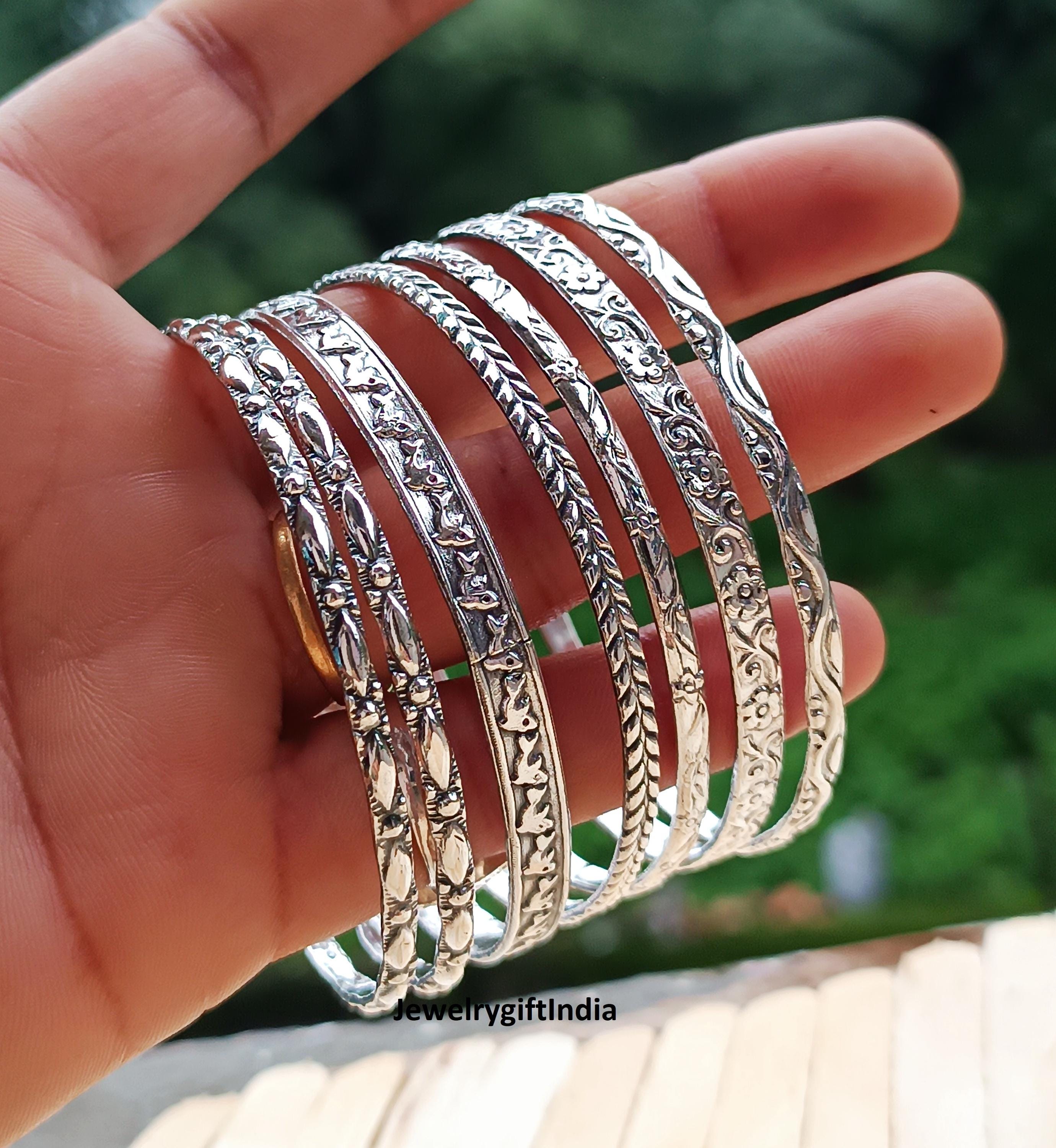 Sterling Silver Bangle Set of 7: Handmade Boho Jewelry - Etsy