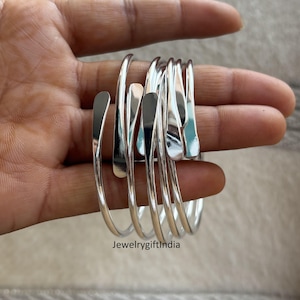 Handcrafted Sterling Silver Bangle Set: Stackable Wire Wrap Bangles