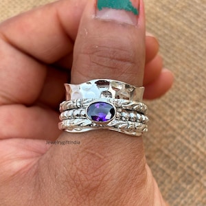 Amethyst Spinner Ring, Handmade 925 Sterling Silver, Fidget Worry Meditation Ring