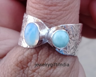 Larimar Ring, 925 Silver Ring, Handmade Ring, Gemstone Ring, Larimar Jewelry, Boho Ring, Silver Band, Designer Band, Gift For Her