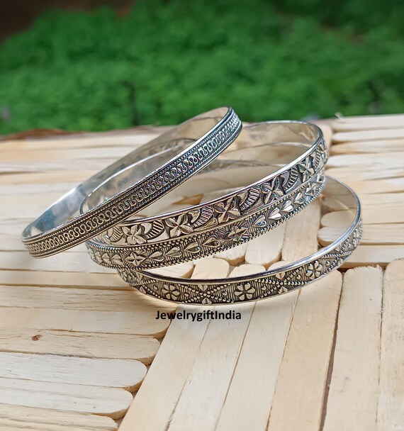 silver bangle 925 刻印 Indian jewelry Sterling Silver Bangle Set of 5: Indian Boho Jewelry - Etsy