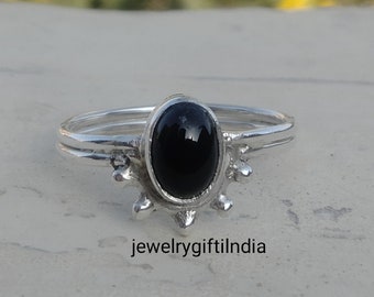 Black Onyx Ring, Oval Black Onyx, Statement Ring, 925 Silver Ring, Handmade Ring, Split Band Ring, Natural Black Onyx, Women Ring, Gift Her