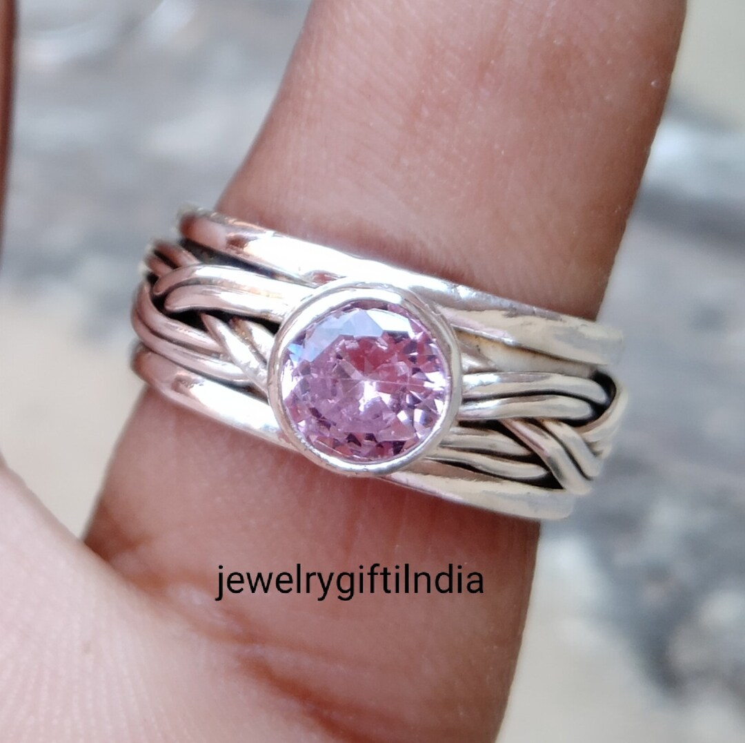 Rose Quartz Ring, Silver Band Ring, 925 Sterling Silver, Gemstone Ring