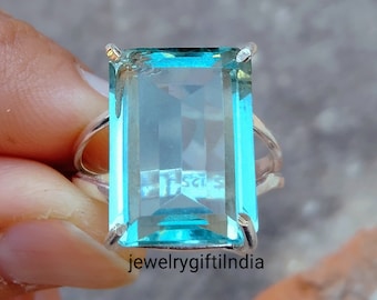 Handmade Aquamarine Ring: 925 Sterling Silver Band, Gemstone Promise Ring