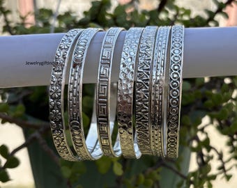 Sterling Silver Stacking Bangles - Semanario 7 Day Set - Etsy