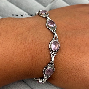 Rose Quartz Bracelet: 925 Sterling Silver, Pink Gemstone Wedding Jewelry