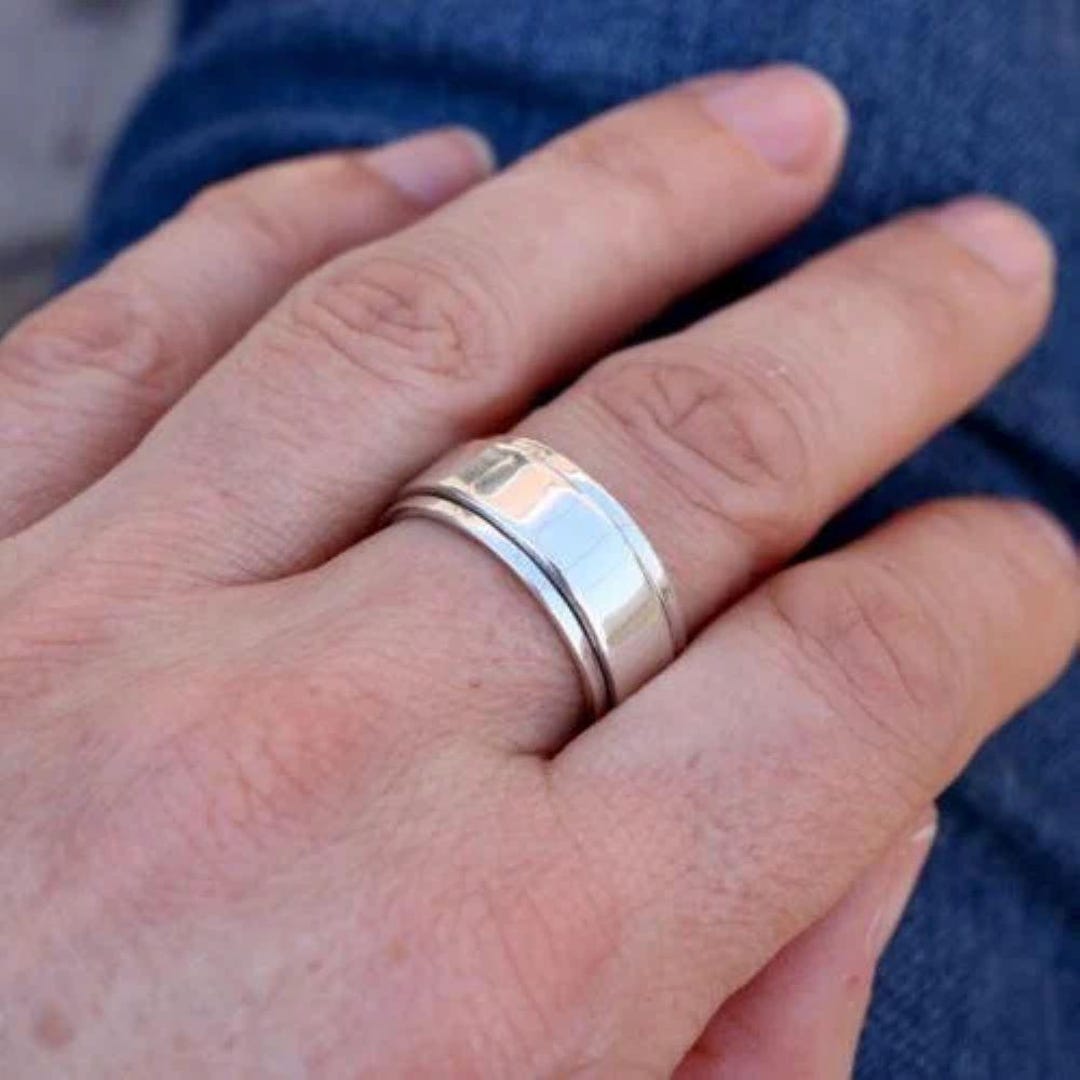Handmade 925 Sterling Silver Spinner Ring: Wide Band Meditation Ring - Etsy