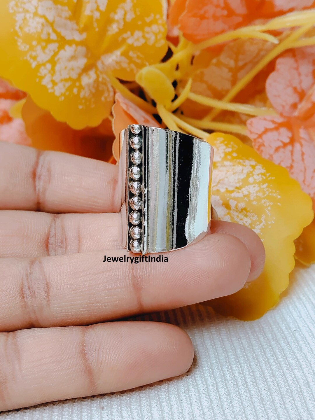 Handmade Sterling Silver Wide Band Ring, Open Cuff Boho Statement Ring ...