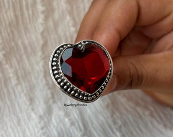 Handmade Heart Garnet Ring: 925 Sterling Silver Designer Ring