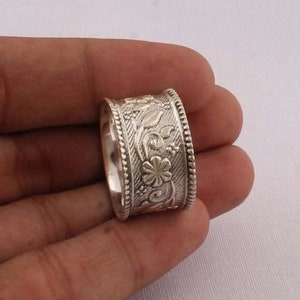 Sterling Silver Filigree Eternity Band Ring - Artisan Crafted 14mm Wide