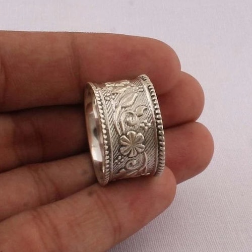 Bague éternité en argent sterling en filigrane - Fabrication artisanale 14 mm de large