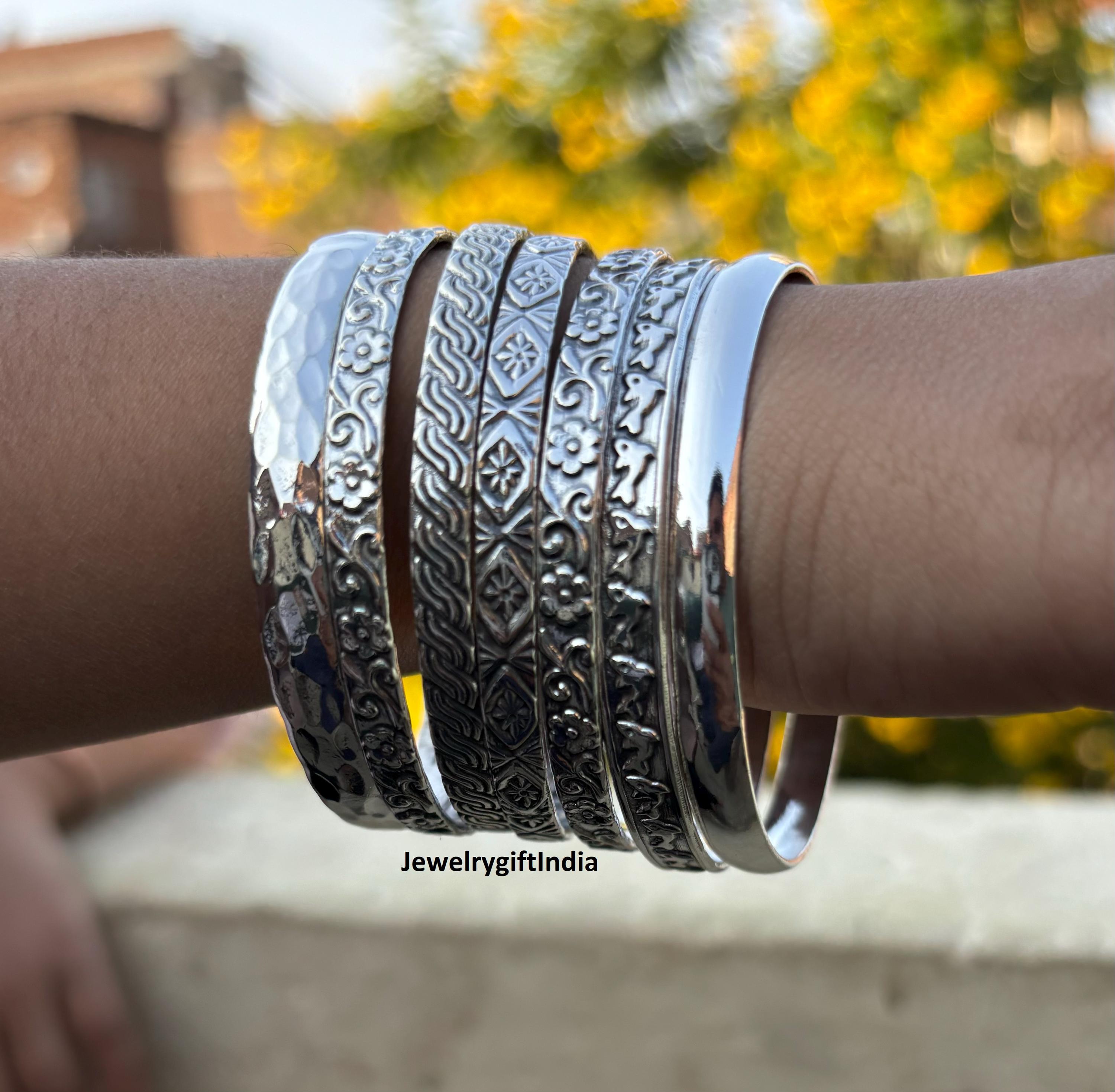 Sterling Silver Bangle Set: Etched Indian Jewelry, Set of 7 - Etsy