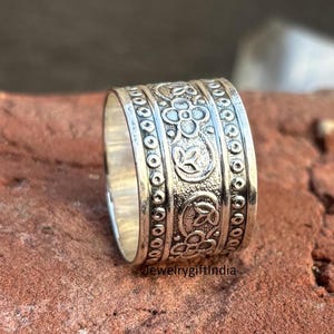 Handmade Sterling Silver Flower Band Ring: Wide Open Ring