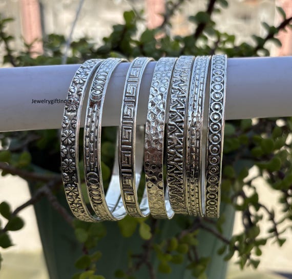 Sterling Silver Stacking Bangles - Semanario 7 Day Set - Etsy