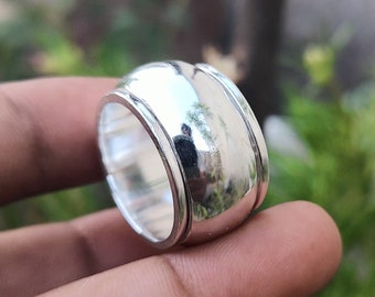 Banda ancha gruesa, anillo giratorio, anillo de plata de ley 925, anillo de cúpula, anillo de meditación inquieto grueso, anillos de ansiedad giratorios de plata