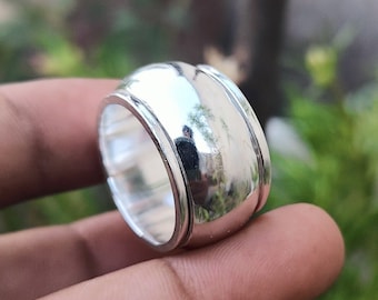 Thick Wide Band, Spinner Ring, 925 Sterling Silver Ring, Dome Ring, Chunky Fidget Meditation Ring, Silver Spinner Anxiety Rings