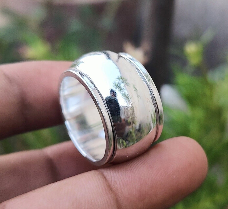 Thick Wide Band, Spinner Ring, 925 Sterling Silver Ring, Dome Ring, Chunky Fidget Meditation Ring, Silver Spinner Anxiety Rings image 1