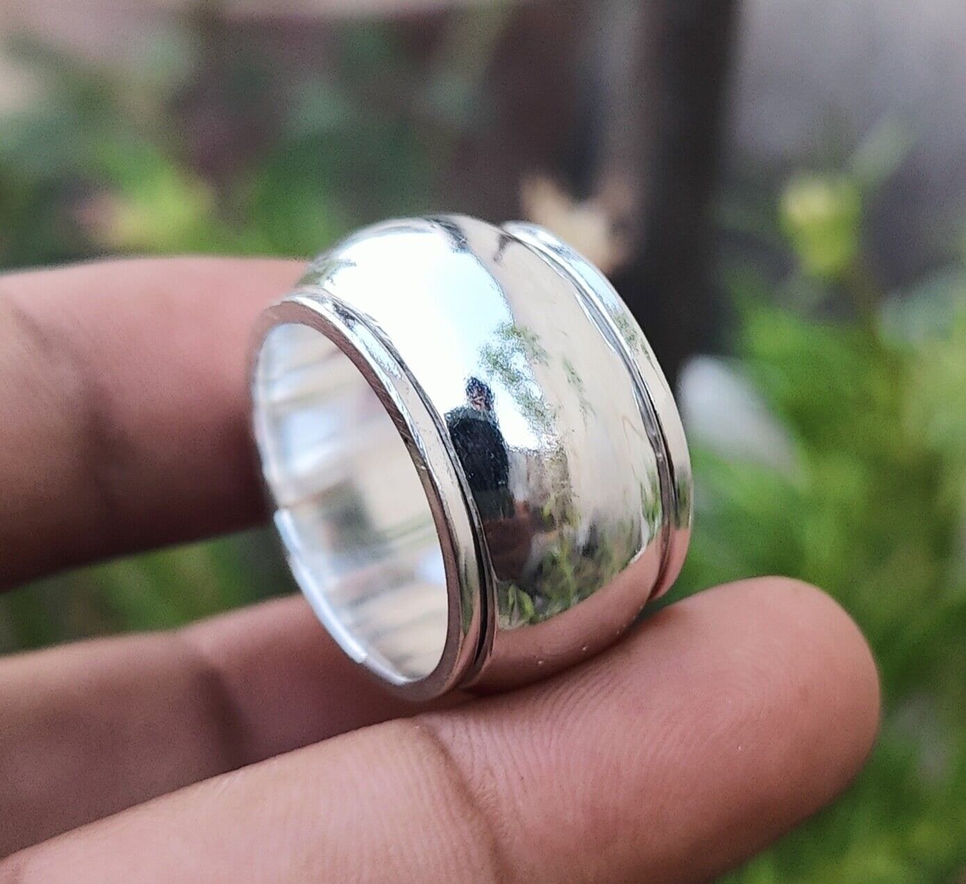 Sterling Silver Spinner Ring: Thick Wide Band, Fidget Anxiety Ring