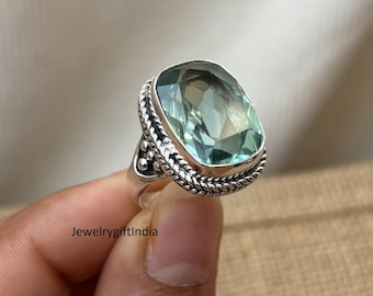 Aquamarine Ring-Aquamarine-Solitaire- Engagement Ring-Aquamarine Filigree Ring-925 Sterling Silver Ring-March birthstone ring-Gifts-Rings