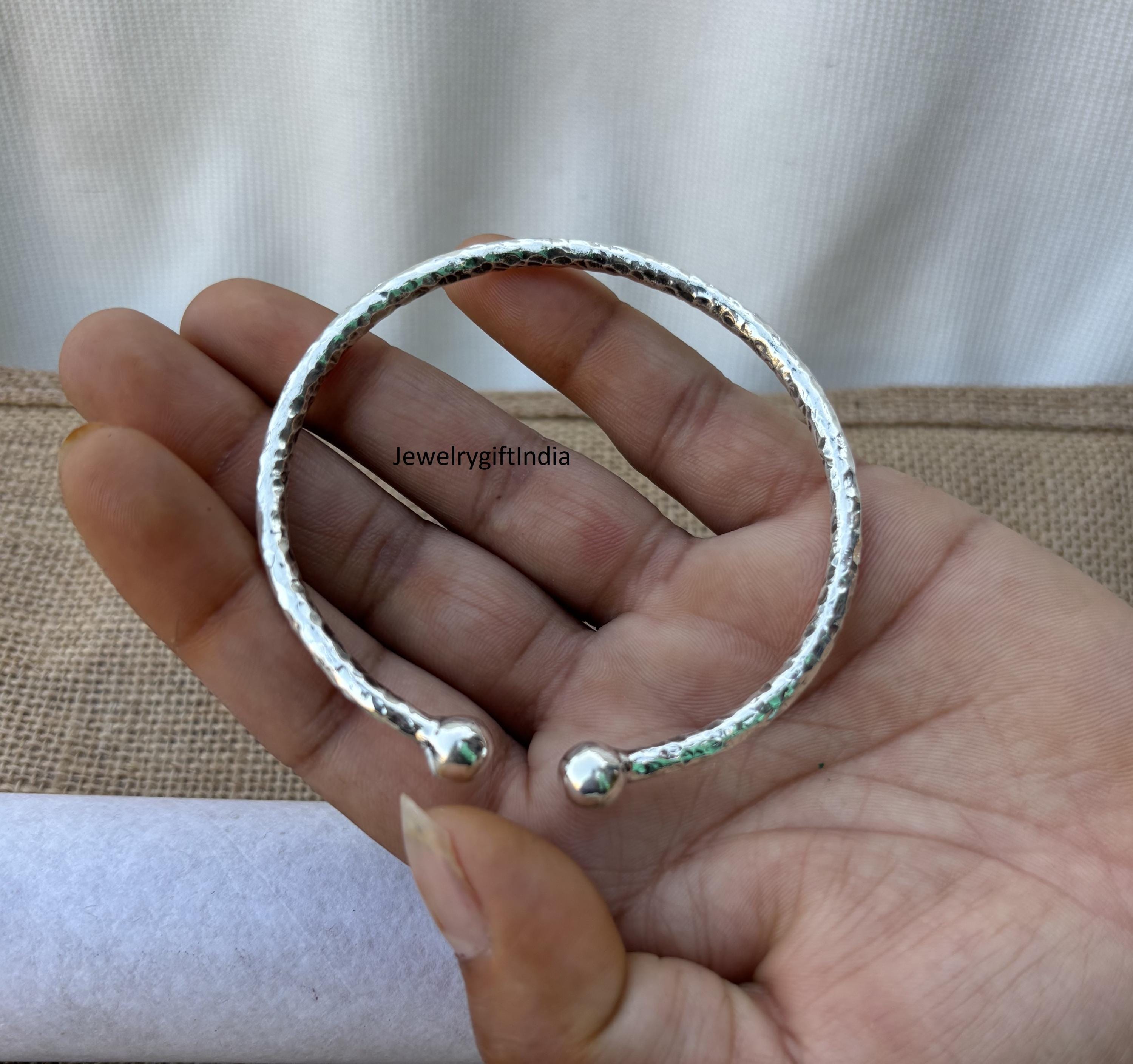 Double Ball Bangle, Sterling Silver Cuff Bangle, Adjustable