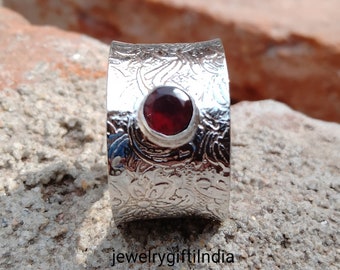 Handgemachter Rubin Edelstein Spinner Ring: Sterling Silber Boho Meditation Ring